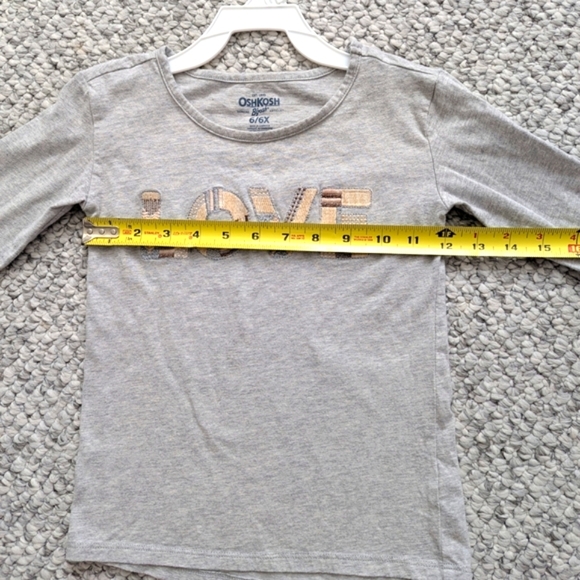 OshKosh B'gosh Kids (6/6X) Gray Long-Sleeve Shirt with Textured "Love" Graphic - Picture 6 of 7